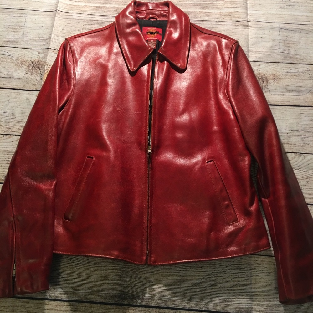 Red leather women jacket